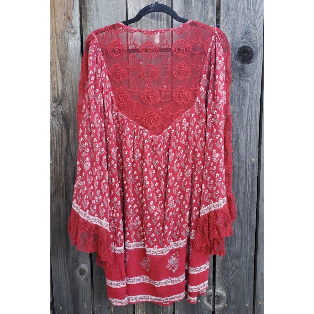 Free People Red Flowal Flowy Tunic Dress - Picture 5 of 7